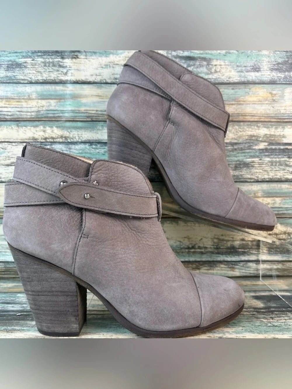 RAG & BONE Harrow Ankle Bootie Womens 7/37 Gray Leather Block Heel Slip On